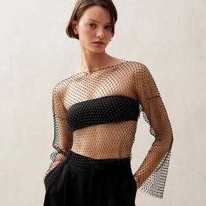 Alohas Crystal Embellished Fishnet Cropped Shirt XS/S